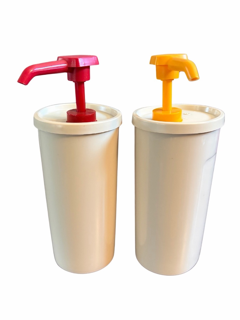 Vintage 1970’s Tupperware Ketchup & Mustard Dispensers w/ Pump Model #640
